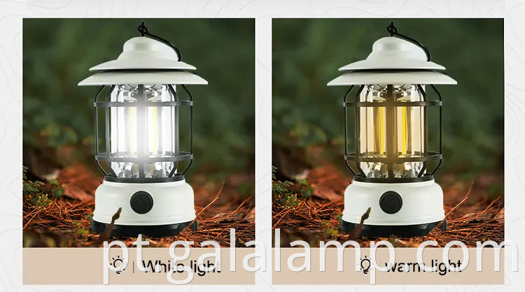 Lanterna de LED portátil para acampar com design retrô e bateria recarregável